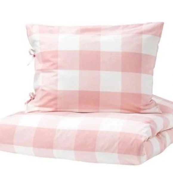 IKEA Pink and White Plaid Pillow Set - Picture 1 of 6